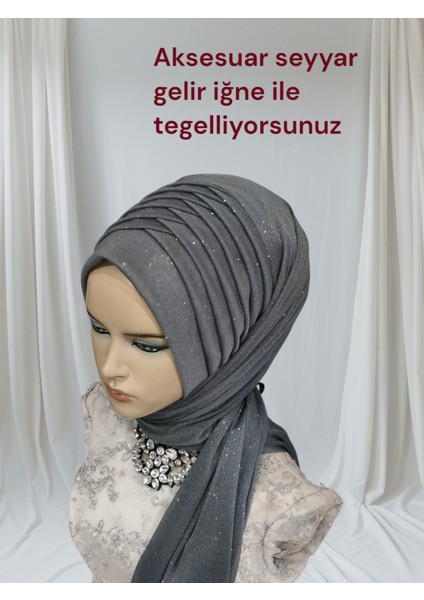 Aksesuarlı Antrasit Koyu Gri Tek Tek Hazır Duvak Hazır Şal Hazır Türban modelleri
