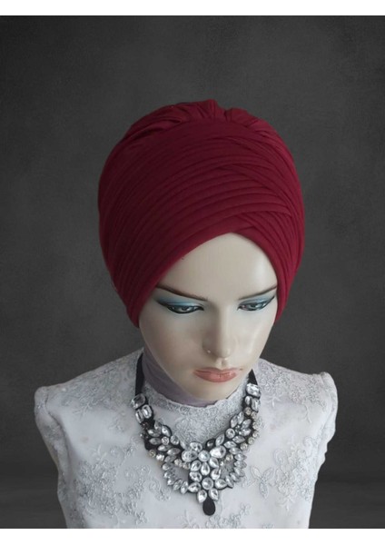 Bordo Bone Hazır Duvak Hazır Türban Hazır Şal