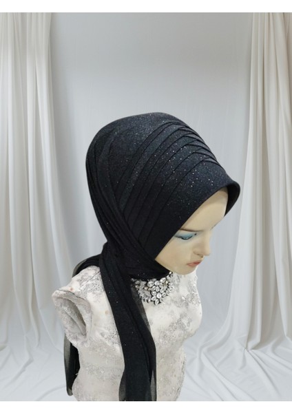 Siyah Simli Tek Tek Model Hazır Türban Hazır Şal Abiye Şal indirimleri