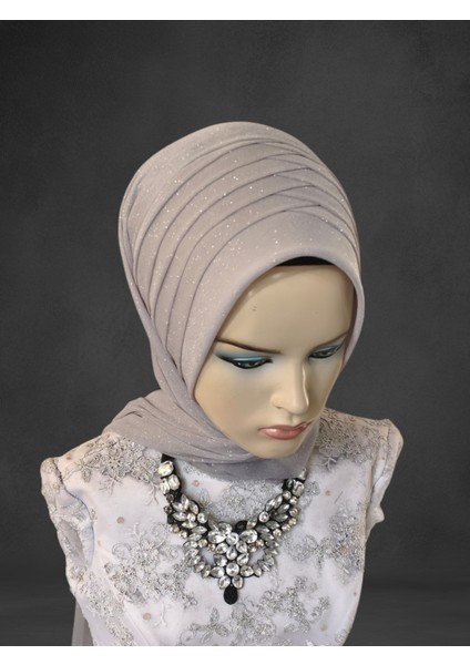 Simli Açık Gri Hazır Türban Hazır Şal Abiye Şal fırsatları