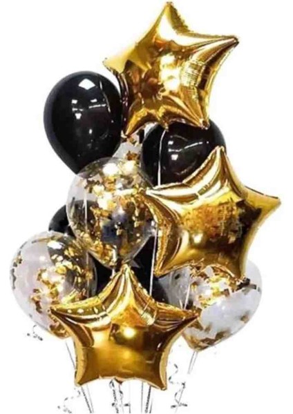 Gold Konfetili Yıldızlı Balon Seti – Parti Süsleme Seti