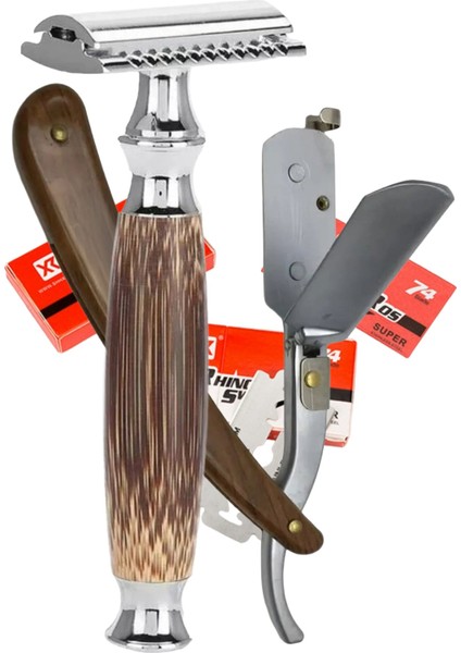 Q5 Bambu Manuel Tıraş Makinesi + U5 Mekanizmalı Ustura + 5 Adet Yaprak Jilet