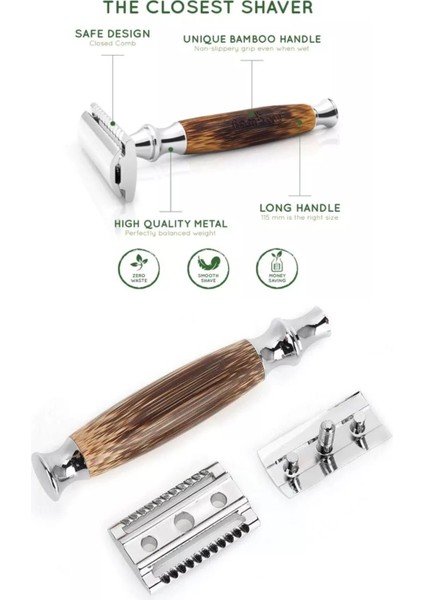 Q5 Bambu Manuel Tıraş Makinesi + U5 Mekanizmalı Ustura + 5 Adet Yaprak Jilet