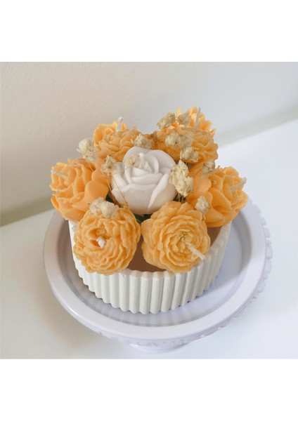 Küçük Boy Çiçek Buketi Kokulu Vazo Mum – %100 Soya Wax – Taş Tozu Vazo – El Yapımı fiyatları