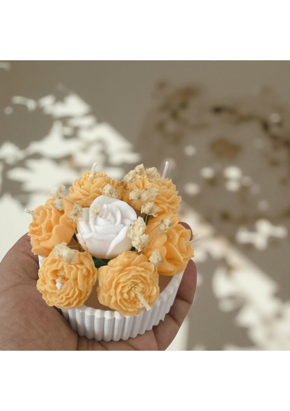 Küçük Boy Çiçek Buketi Kokulu Vazo Mum – %100 Soya Wax – Taş Tozu Vazo – El Yapımı modelleri