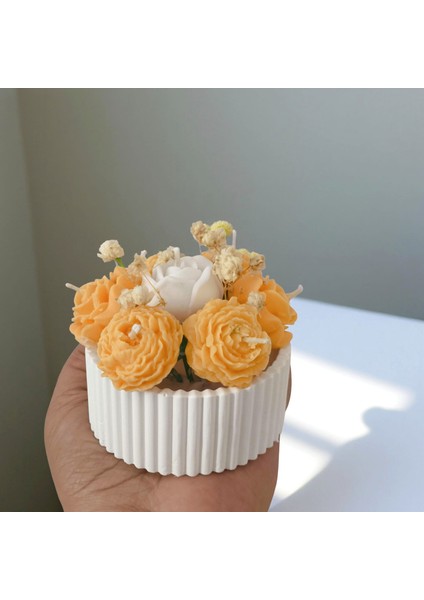Küçük Boy Çiçek Buketi Kokulu Vazo Mum – %100 Soya Wax – Taş Tozu Vazo – El Yapımı fırsatları