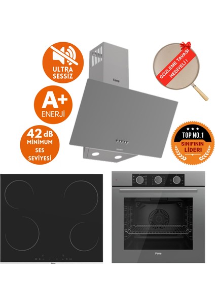 Silentart&fryart IQ Sessiz Vitro. Elektr. Antrasit Gri Ankastre SET(D088-SA +MS261+ QXE62CPR)