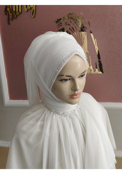 Beyaz Gelin Başi Hazır Türban Hazır Şal Hazır Duvak modelleri