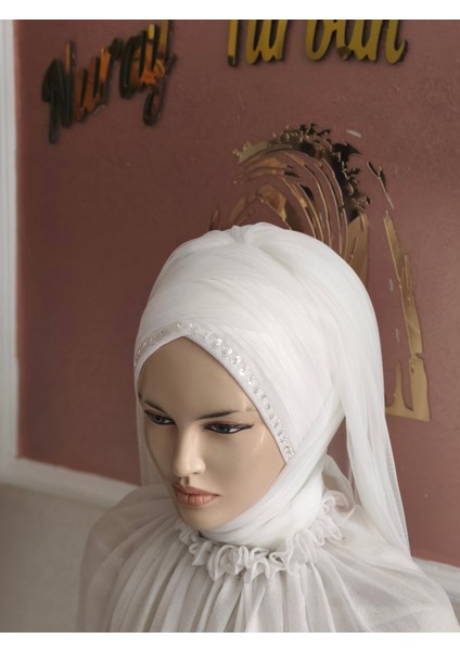 Beyaz Gelin Başi Hazır Türban Hazır Şal Hazır Duvak fırsatları