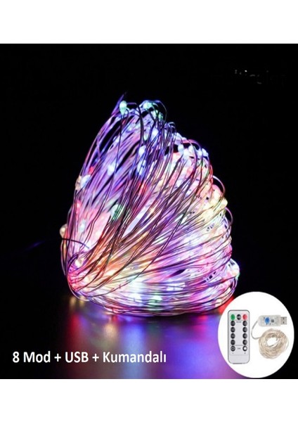 Ev Balkon ve Parti Için 5 Metre Renkli Kumandalı USB Peri LED 8 Modlu Animasyonlu Yılbaşı Süsü Işık