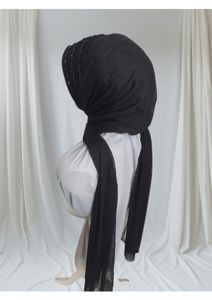 Siyah Full Işlemeli Hazır Türban Hazır Şal Abiye Şal modelleri