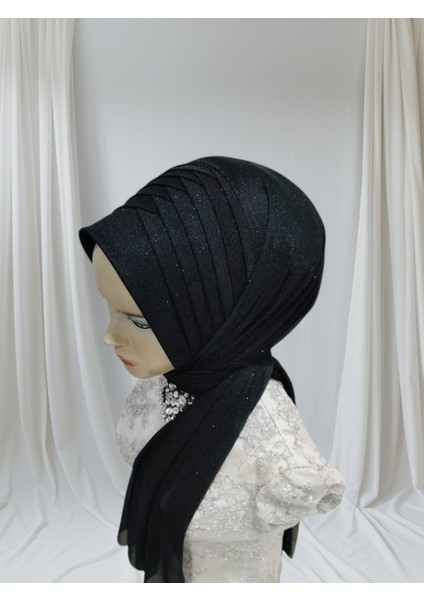 Simli Siyah Tek Tek Hazır Türban Hazır Şal Hazır Duvak