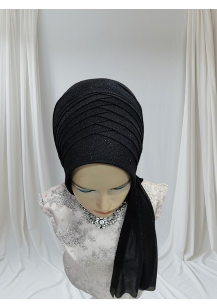 Simli Siyah Tek Tek Hazır Türban Hazır Şal Hazır Duvak modelleri