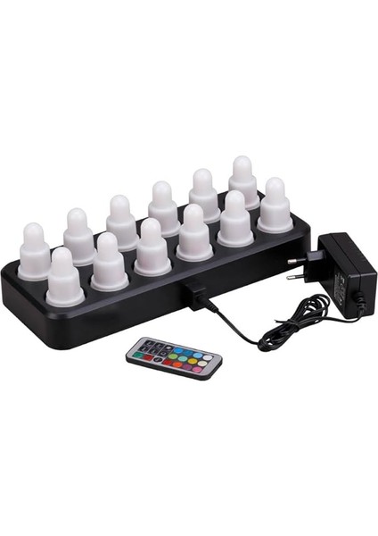 12’li LED Mum Seti – Uzaktan Kumandalı, Çok Renkli, 12 Saat Işıma – Şarj Istasyonlu