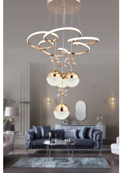 3 Işıklı Kumandalı LED Avize Dimmerli