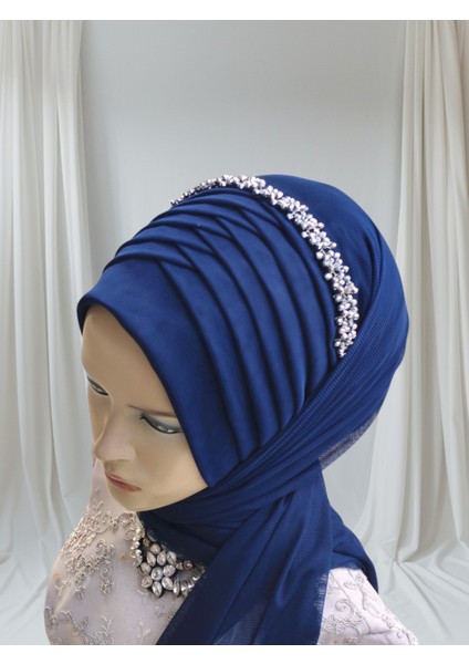 Aksesuar Dahil Açık Lacivert Tek Tek Hazır Şal Hazır Türban Hazır Duvak fiyatları