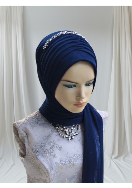 Aksesuar Dahil Açık Lacivert Tek Tek Hazır Şal Hazır Türban Hazır Duvak modelleri