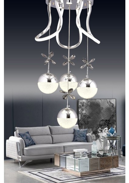 3 Işıklı Kumandalı LED Avize Dimmerli