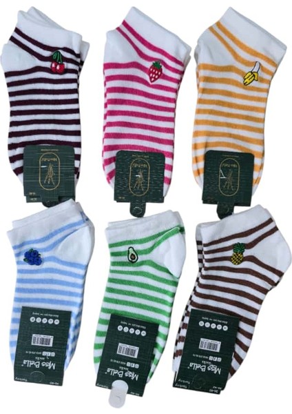 Çizgili Meyve Desenli Kadın Yumoş Kolej Çorap - 6 Çift – Renkli, Yumuşak ve Rahat Tasarım fiyatları