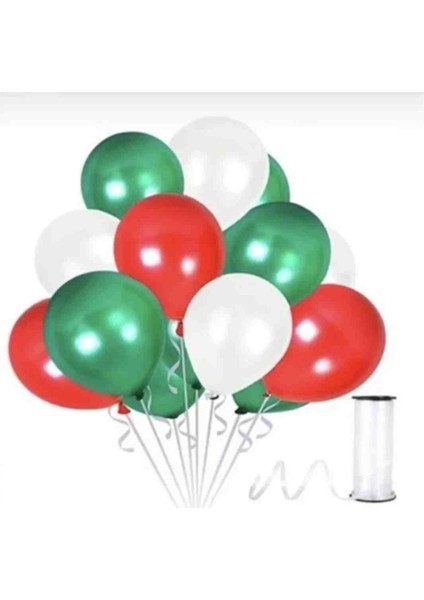 Yılbaşı Balon Seti 30’lu– Kırmızı Yeşil Beyaz Parti Balonları