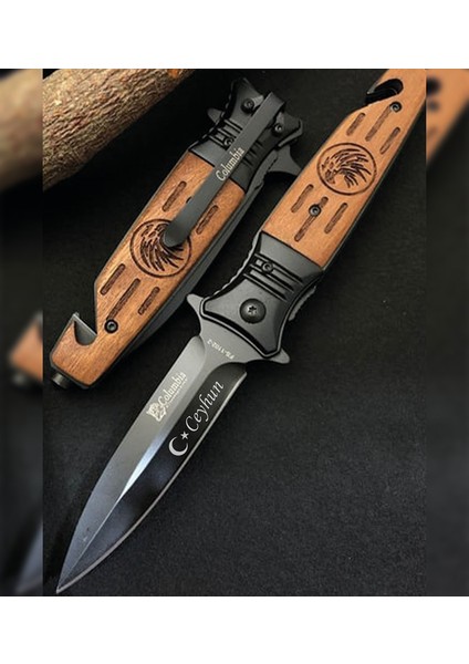 Kişiye Özel Isimli Columbia Ay Yıldız Baskılı Kurtarma Çakısı Kartal FS-1102-2 20.5 cm