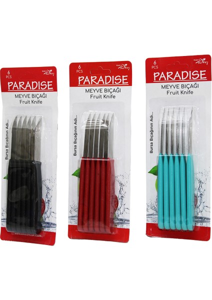 6 Parça Meyve Bıçak Renkli Plastik Saplı (5358)