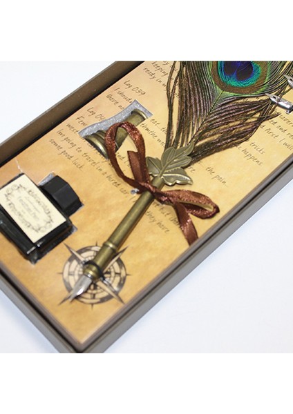 Tavus Kuşu Tüylü Vintage Dolma Kalem Seti – Mürekkep Şişesi ve 5 Yedek Uçlu Kaligrafi Yazı Seti modelleri