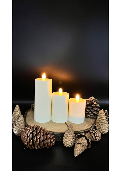 3 Adet 20-15-10 cm Batom LED Mum Çap 6 cm