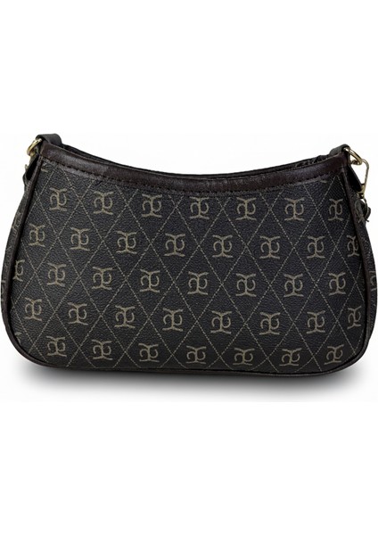 Monogram Desenli Kadın Omuz Çantası | Baget Model | Ayarlanabilir Askılı Çanta