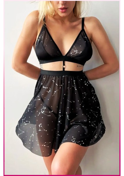 Üstü Şeffaf Yıldız Desenli Baby Doll Bralet Takım – Konforlu, Hafif, Şık modelleri