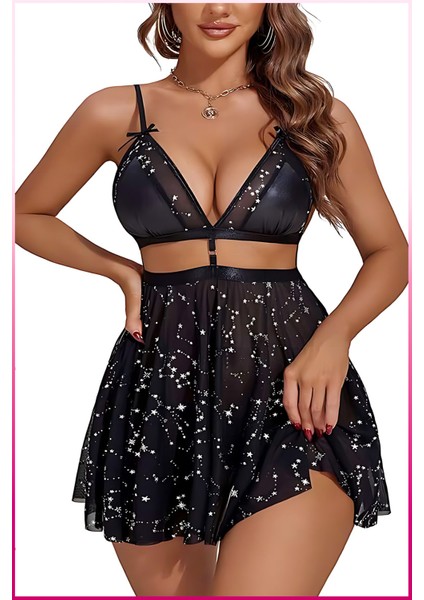 Üstü Şeffaf Yıldız Desenli Baby Doll Bralet Takım – Konforlu, Hafif, Şık indirimleri