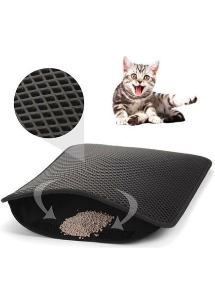 Buffer® Kedi Tuvalet Önü Kum Toplayıcı Temizleyici Elekli Gri Paspas