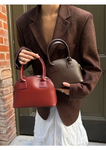 Ilot.ıstanbul | Klasik Kubbe Formlu Kısa Saplı El Çantası Deri Görünümlü Mini Dome Bag