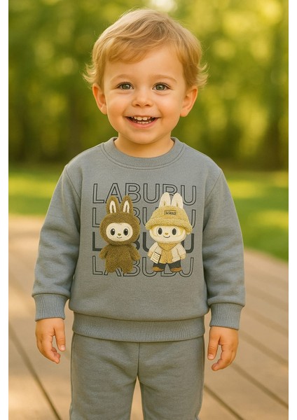 Labubu Baskılı 3 Iplik Şardonlu Erkek Çocuk Alt Üst Takımı