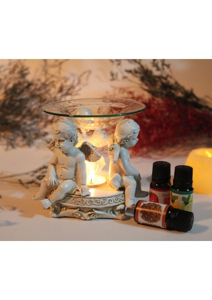 Dekoratif Oturan Üç Bebek Melek Buhurdanlık Yağ Hediyeli