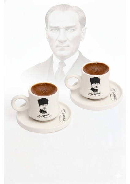 Atatürk Temalı 2’li Takım El Yapımı Kazan Seramik Kahve Fincanı, Kahve Fincanı,hand Made