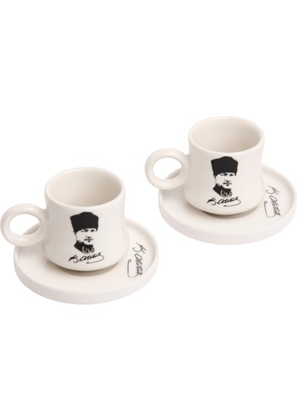 Atatürk Temalı 2’li Takım El Yapımı Kazan Seramik Kahve Fincanı, Kahve Fincanı,hand Made modelleri