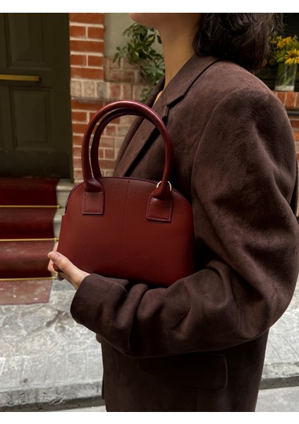 Ilot.ıstanbul | Klasik Kubbe Formlu Kısa Saplı El Çantası Deri Görünümlü Mini Dome Bag