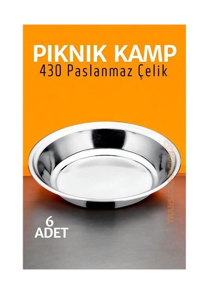 Bfs Paslanmaz Çelik Tabak Seti Kamp Piknik Tabağı 6 Adet