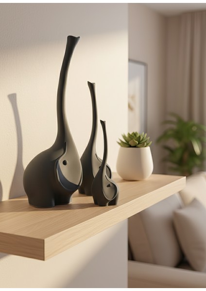 Uzun Hortumlu Fil Ailesi Dekoratif Obje - Biblo - Dekor