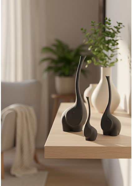 Uzun Hortumlu Fil Ailesi Dekoratif Obje - Biblo - Dekor