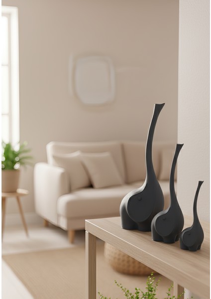 Uzun Hortumlu Fil Ailesi Dekoratif Obje - Biblo - Dekor