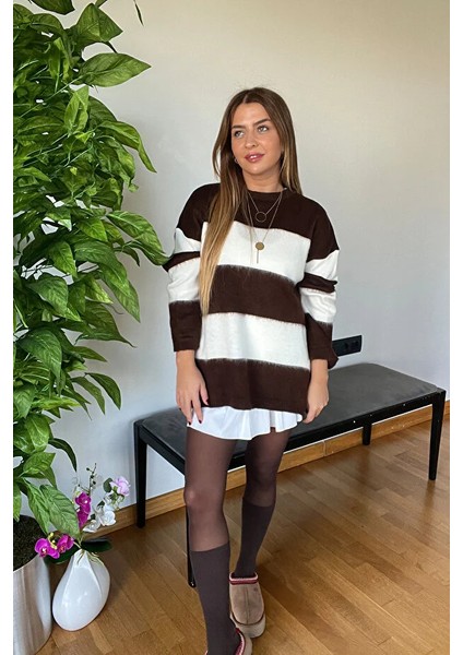 Eni Sezon Şık Çizgili Yumoş Kazak Kaliteli Marka Günlük Kadın Oversize Model