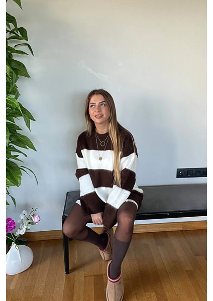 Eni Sezon Şık Çizgili Yumoş Kazak Kaliteli Marka Günlük Kadın Oversize Model fiyatları