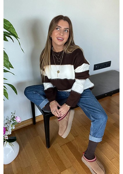 Eni Sezon Şık Çizgili Yumoş Kazak Kaliteli Marka Günlük Kadın Oversize Model fırsatları