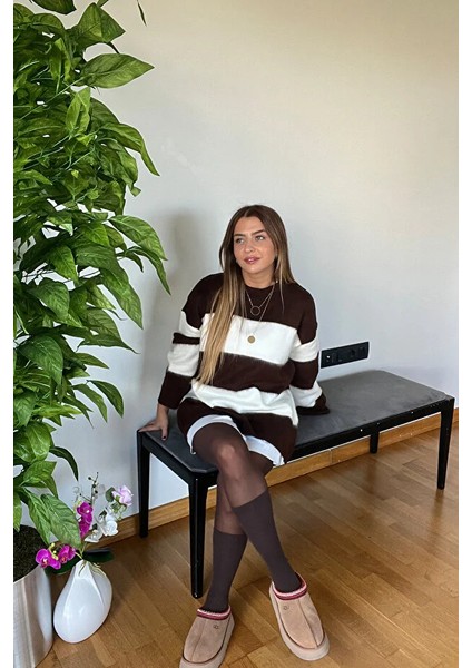 Eni Sezon Şık Çizgili Yumoş Kazak Kaliteli Marka Günlük Kadın Oversize Model