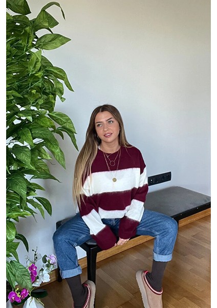 Eni Sezon Şık Çizgili Yumoş Kazak Kaliteli Marka Günlük Kadın Oversize Model