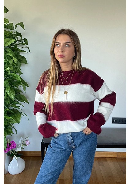 Eni Sezon Şık Çizgili Yumoş Kazak Kaliteli Marka Günlük Kadın Oversize Model