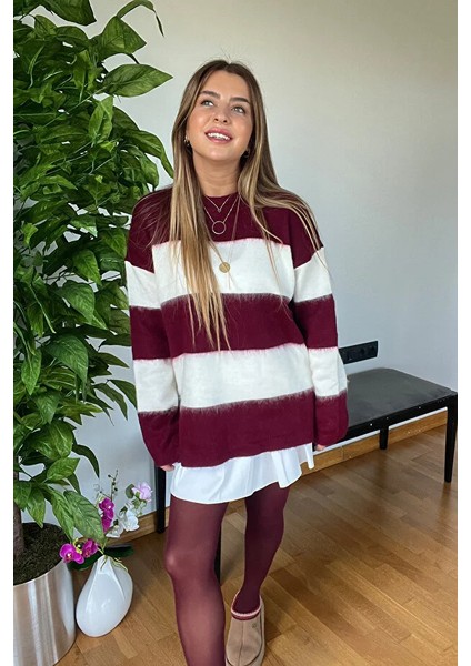 Eni Sezon Şık Çizgili Yumoş Kazak Kaliteli Marka Günlük Kadın Oversize Model