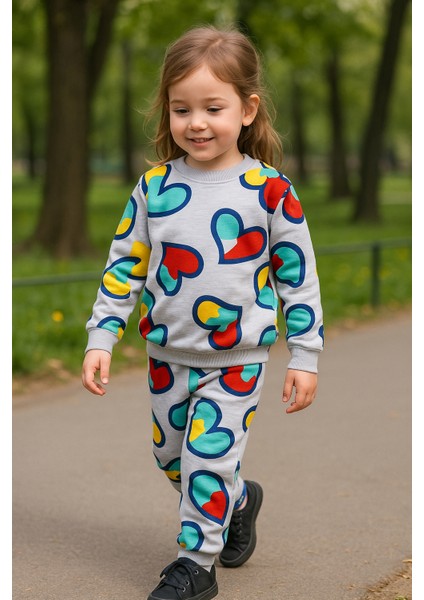 Kız Çocuk Kalp Desenli Pijama Takımı 6-10 Yaş